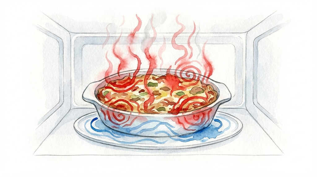 赤と青の波で温度ムラを表現した電子レンジのイラスト