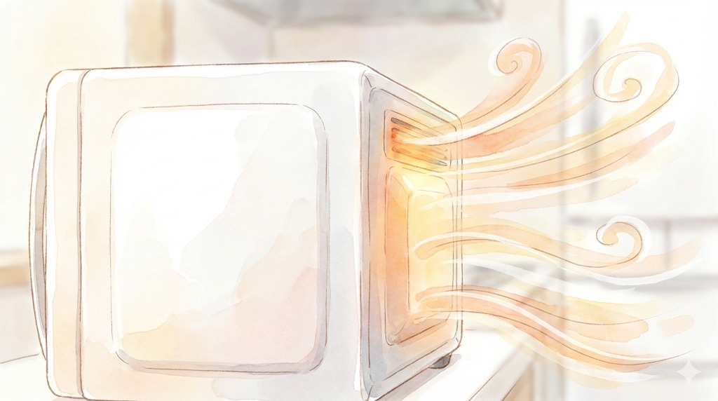 電子レンジから空気が排出されているイメージイラスト
